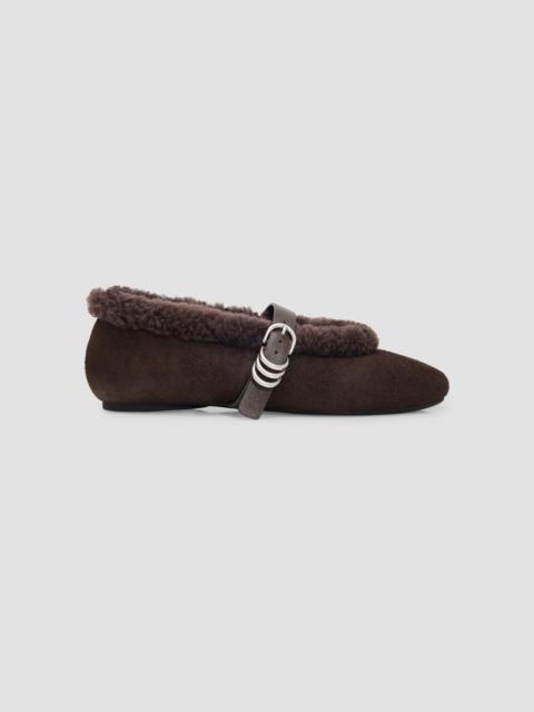 rag & bone Women's Spire Shearling-Trim Suede Mary Janes - Dark Chocolate Suede