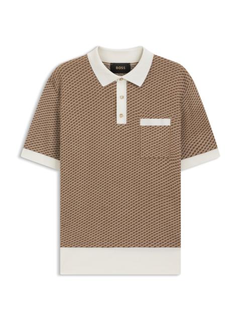 BOSS COTTON-SILK KNIT POLO WITH GEOMETRIC PATTERN