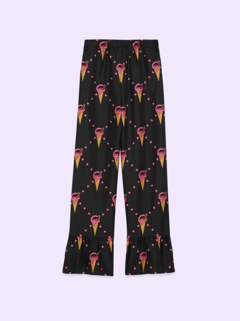 GUCCI Silk pant with Gucci ice cream print