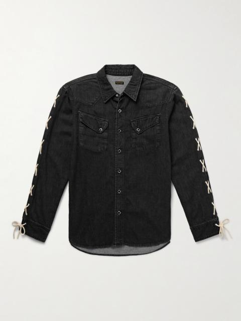 Kapital Slim-Fit Leather-Trimmed Lace-Up Denim Shirt