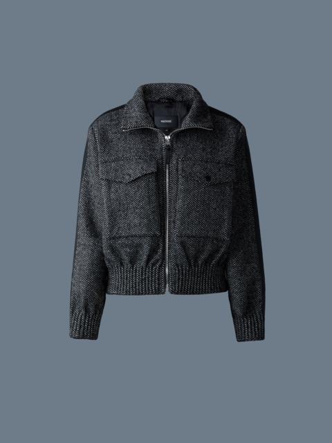 MACKAGE PATTY-HB Short herringbone wool jacket with leather detail