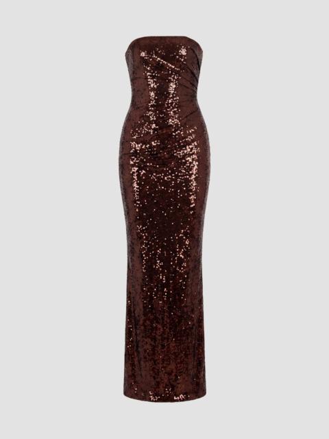 Dress The Population Women's Jasmine Sequined Ruched Strapless Gown - Mocha