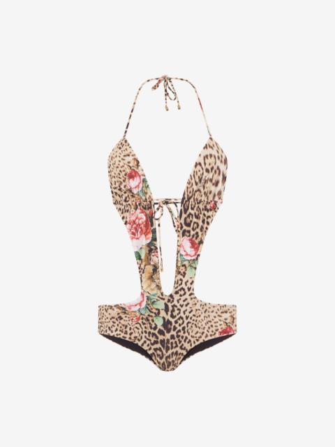 Roberto Cavalli Jaguar Roses Print One-Piece Swimsuit