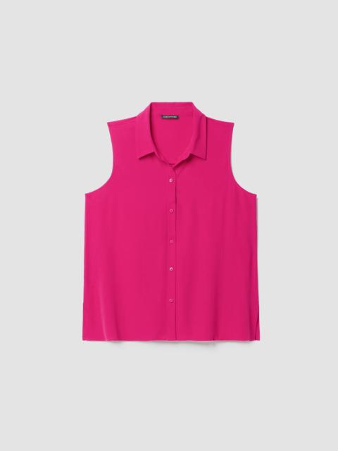 EILEEN FISHER Silk Georgette Crepe Classic Collar Sleeveless Shirt