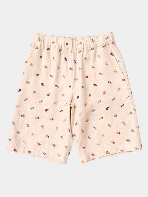 vowels Men's Floral-Embroidered Linen-Blend Pull-On Shorts