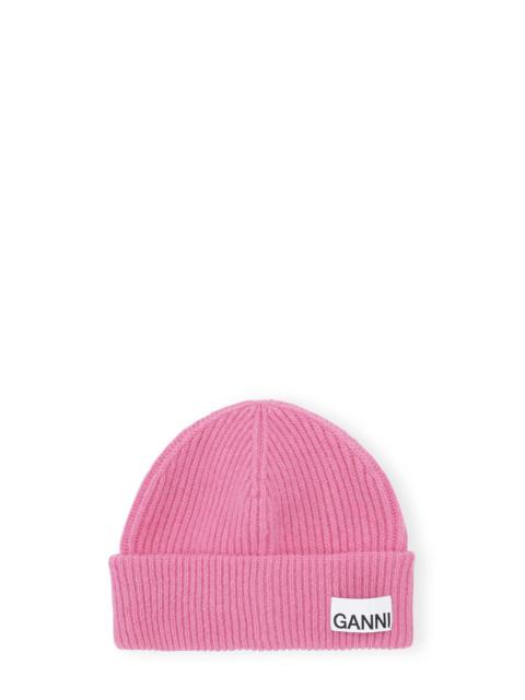 PINK FITTED WOOL RIB KNIT BEANIE