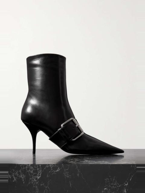 Knife buckled leather ankle boots