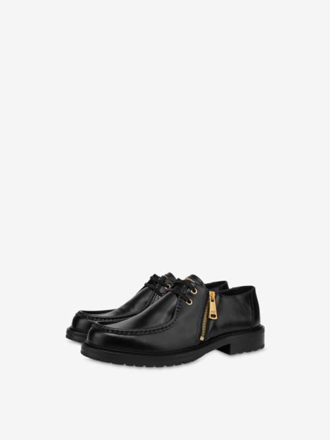 Moschino CALFSKIN LACE-UP SHOES WITH ZIP