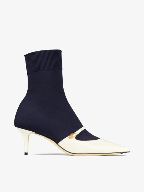 JIMMY CHOO Carolyn Ankle Boot 60
Latte & Navy Leather & Knit Ankle Boots