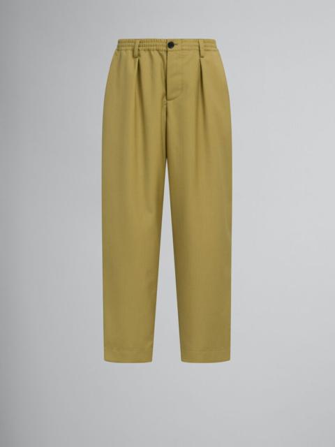 GREEN TROPICAL WOOL TROUSERS WITH DRAWSTRING WAIST