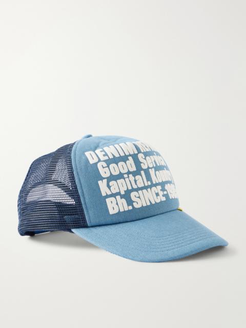 Kapital Denim Repair Service Fleece-Trimmed Printed Scuba Trucker Cap