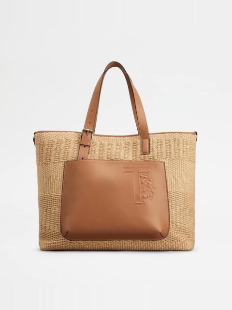 Tod's SHOPPING BAG IN CORD AND LEATHER MEDIUM - BEIGE, OFF WHITE