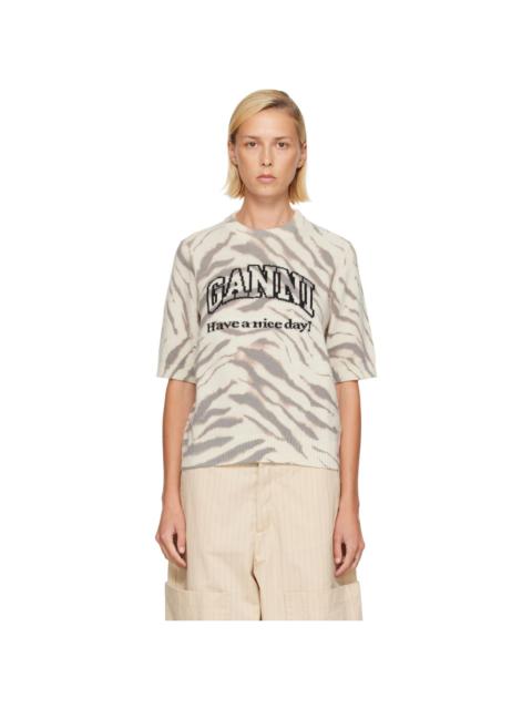 GANNI Off-White Graphic Wool Printed T-shirt