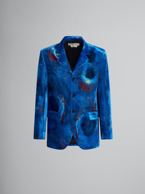 SINGLE-BREASTED VELVET BLAZER WITH BUCHI BLU PRINT