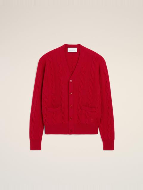 AMI Paris RED CABLE WOOL CARDIGAN