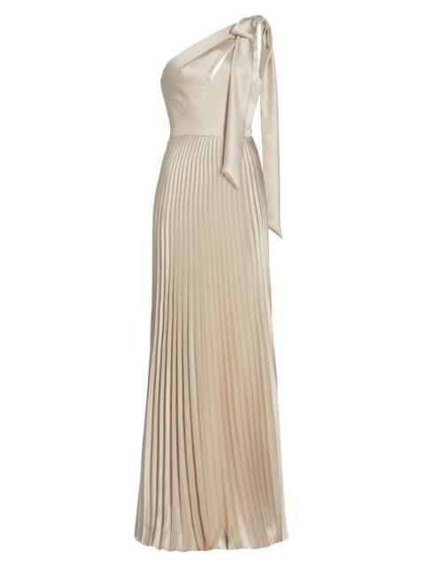 AMSALE Women's Satin One-Shoulder Pleated Gown - Champagne