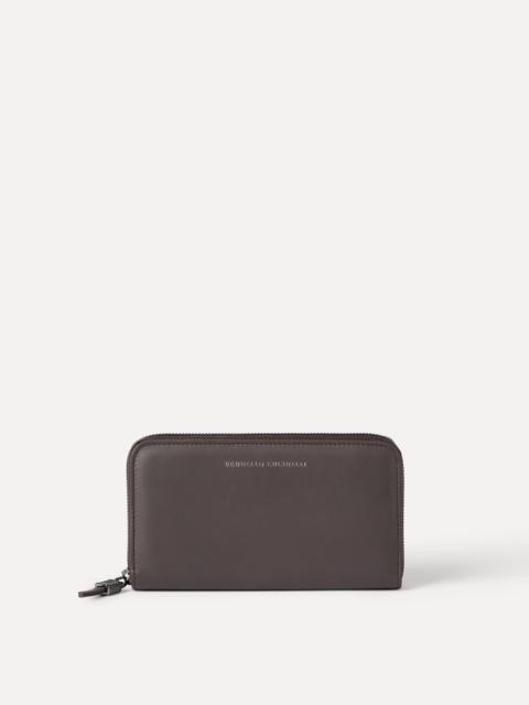 Brunello Cucinelli Calfskin wallet with shiny zipper pull