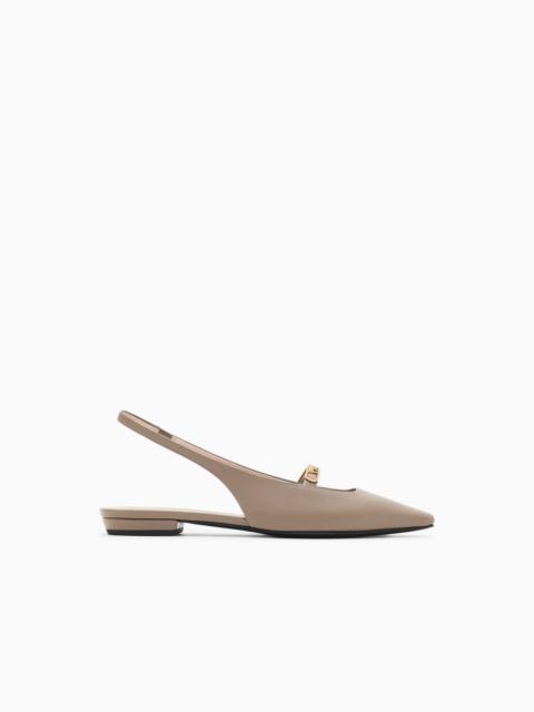 EMPORIO ARMANI NAPPA-LEATHER SLINGBACK BALLERINAS WITH EAGLE PLATE
