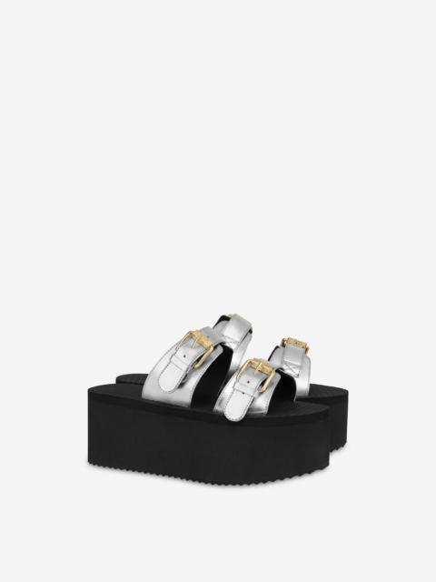 Moschino MOSCHINO BUCKLE LAMINATED WEDGE SANDALS