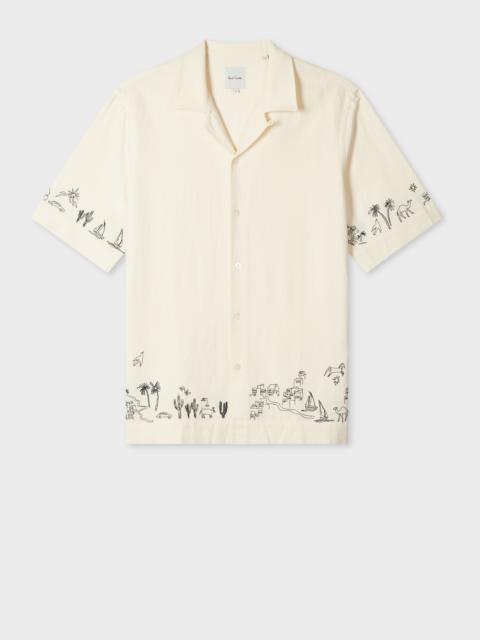 Paul Smith Ecru Viscose-Linen Embroidered Shirt