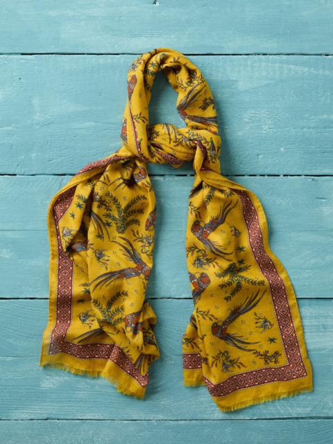Drake's Yellow Birds of Paradise Print Wool Silk Scarf