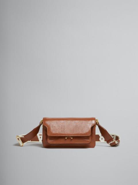 Marni BROWN LEATHER E/W SOFT TRUNK BAG WITH LOGO STRAP