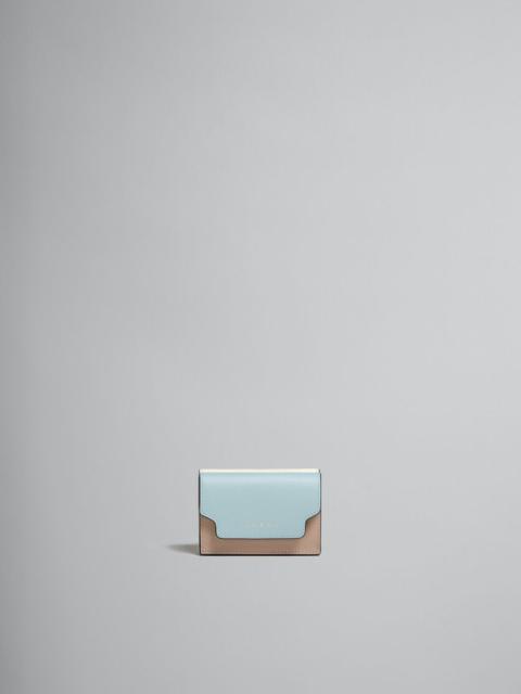 Marni LIGHT GREEN, BEIGE AND WHITE SAFFIANO LEATHER TRI-FOLD WALLET