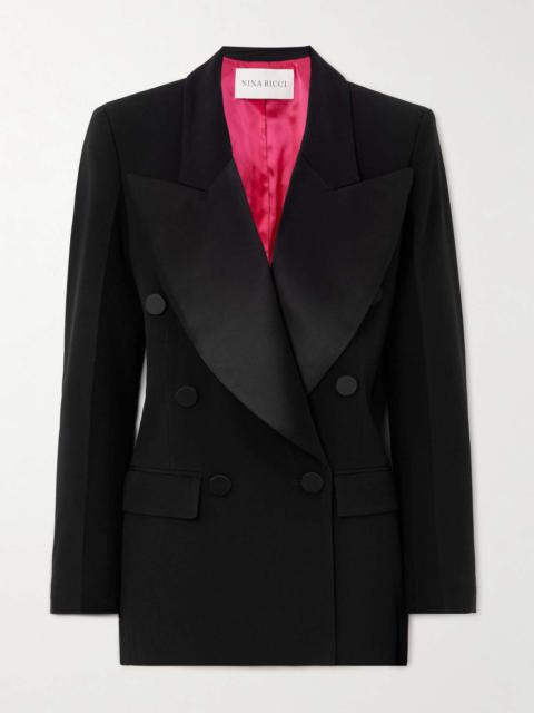 Double-breasted satin-trimmed cady blazer