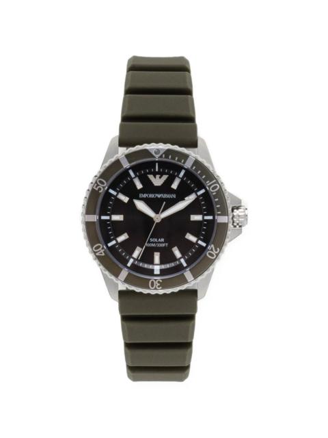 EMPORIO ARMANI World Explorer solar-powered three-hand green silicone watch