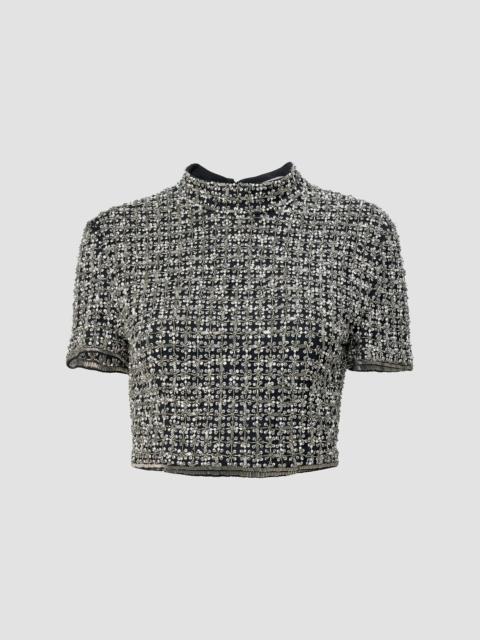 CAROLINA HERRERA Women's Chalet Embellished Short-Sleeve Crop Top - Black Multi