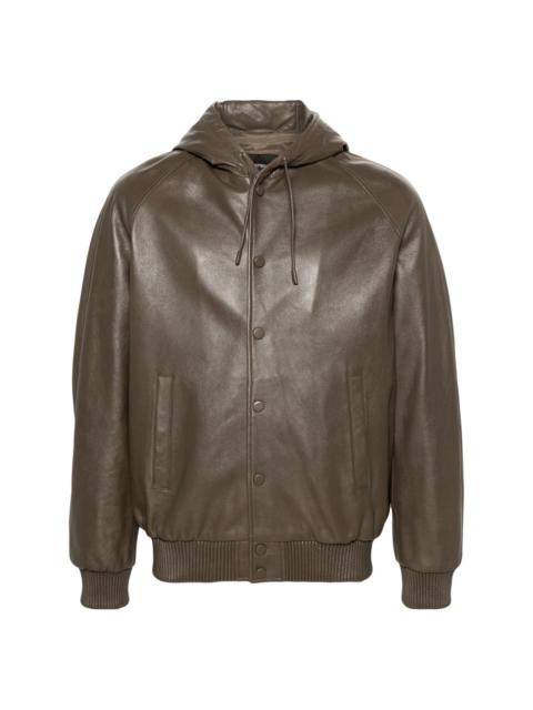 hooded leather bomber jacket