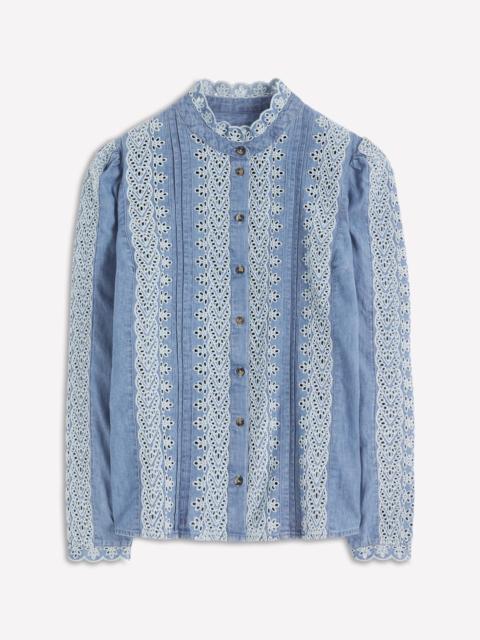 BODEN Savannah Broderie Top-Chambray