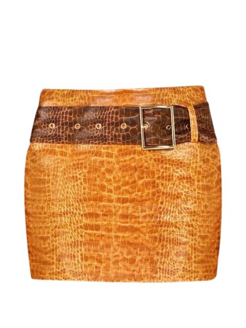 ROWEN ROSE croc-effect belted mini skirt