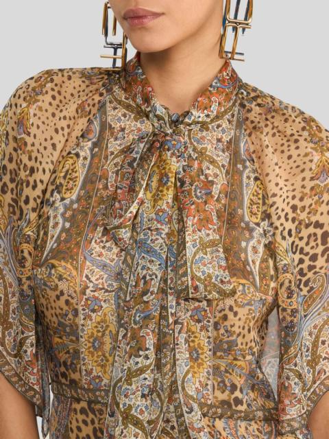 Etro LONG SILK DRESS WITH SILK SCARF AND PAISLEY AND ANIMAL MOTIF