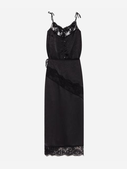 MSGM Long satin dress with lace details