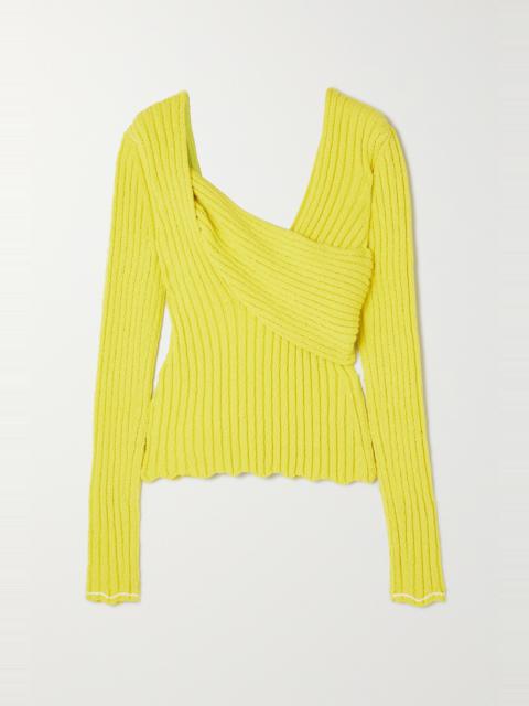 Bottega Veneta Paneled ribbed cotton-blend bouclé sweater