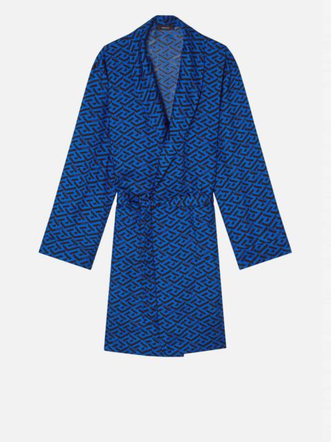 VERSACE La Greca Print Silk Robe