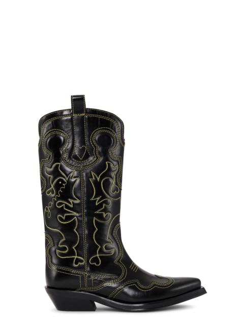 GANNI BLACK/YELLOW MID SHAFT EMBROIDERED WESTERN BOOTS