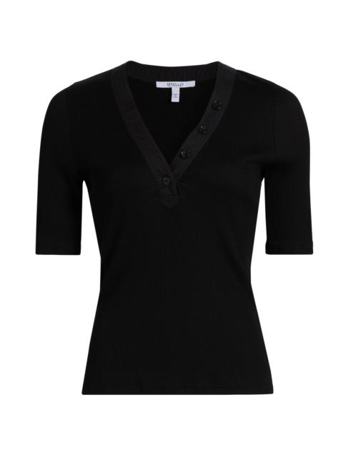 DEREK LAM 10 CROSBY Women's Adrian V-Neck Ribbed T-Shirt - Black