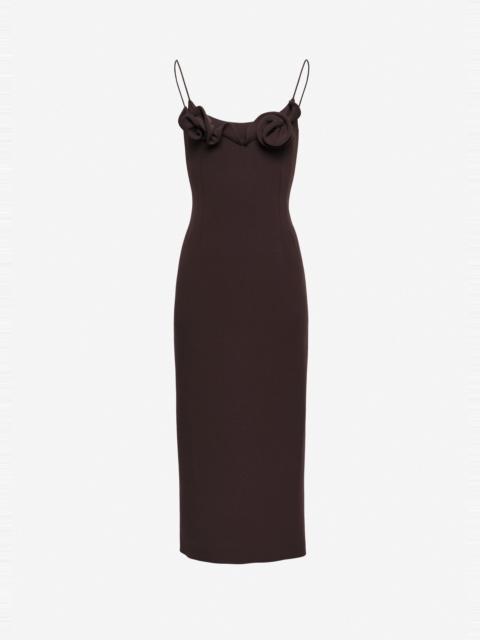 MAGDA BUTRYM Floral appliqué strap midi dress in brown