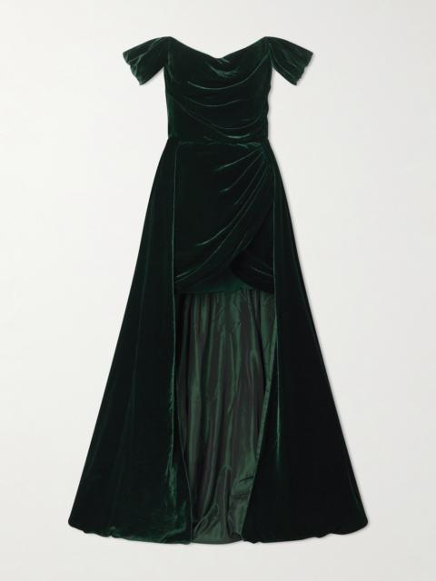 COSTARELLOS Off-the-shoulder Asymmetric Velvet Gown