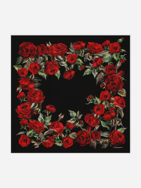 Dolce & Gabbana Red rose-print silk twill foulard (90x90