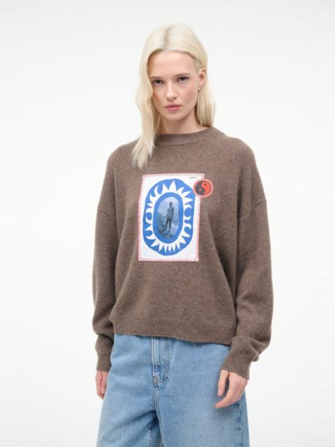 STAUD SERRANO CASHMERE RELAXED CREW TRUFFLE PATCHWORK