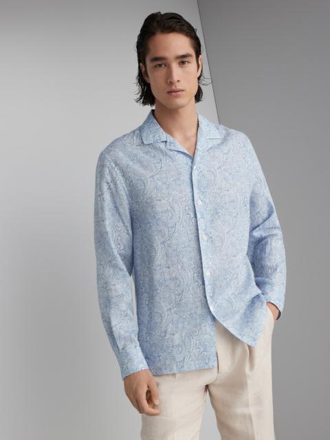 Brunello Cucinelli Paisley Flower linen easy fit shirt with camp collar