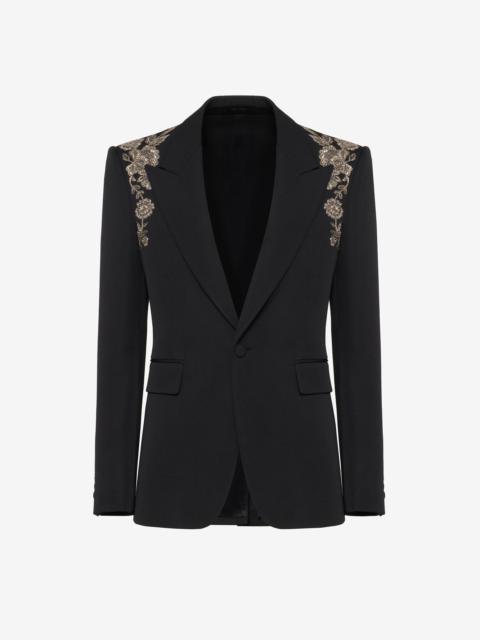 Men's Embroidered Harness Single-breasted Jacket in Black