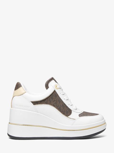 MICHAEL KORS Emmy Signature Logo and Leather Wedge Trainer