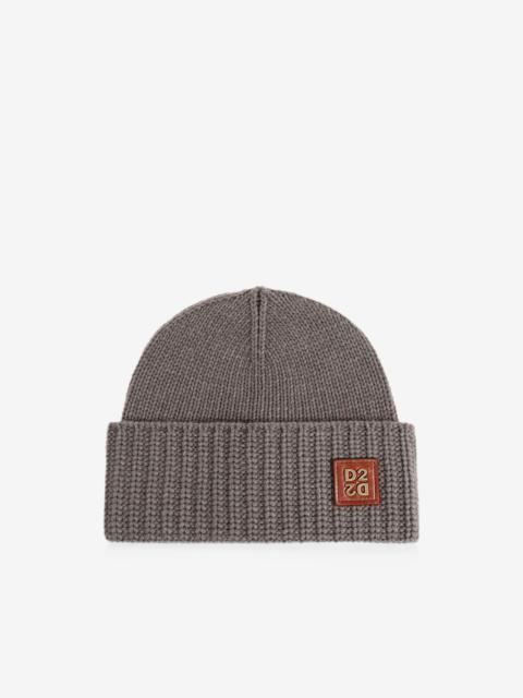 DSQUARED2 logo-patch ribbed-knit beanie hat