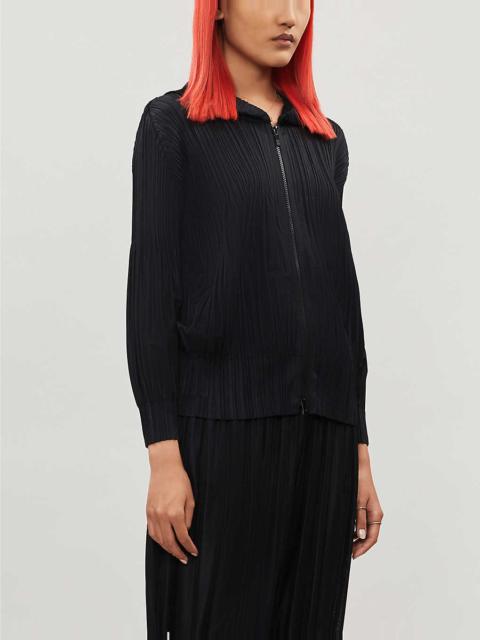 Pleats Please Issey Miyake Open-front pleated knitted jersey hoody