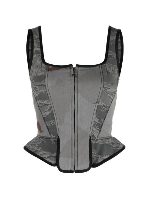 camouflage-print corset top