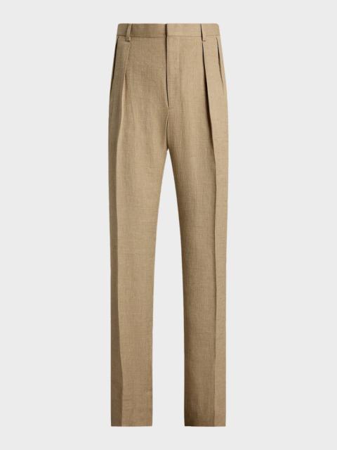 Ralph Lauren Men's Micro-Textured Pleated Straight-Leg Trousers